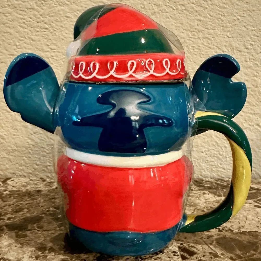 Elf Stitch Holiday Mug & Lid Disney Parks Lilo & Stitch NEW NIB Christmas Santa
